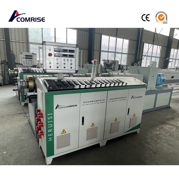 The PVC pipe production line is currently in operation